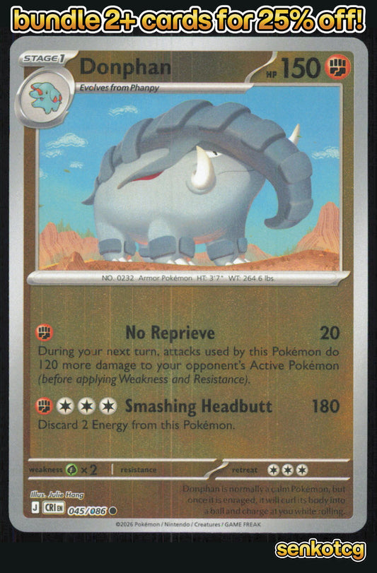 🎴 Donphan 045/086 Common Reverse Holo Chaos Rising NM 🎨 Hang