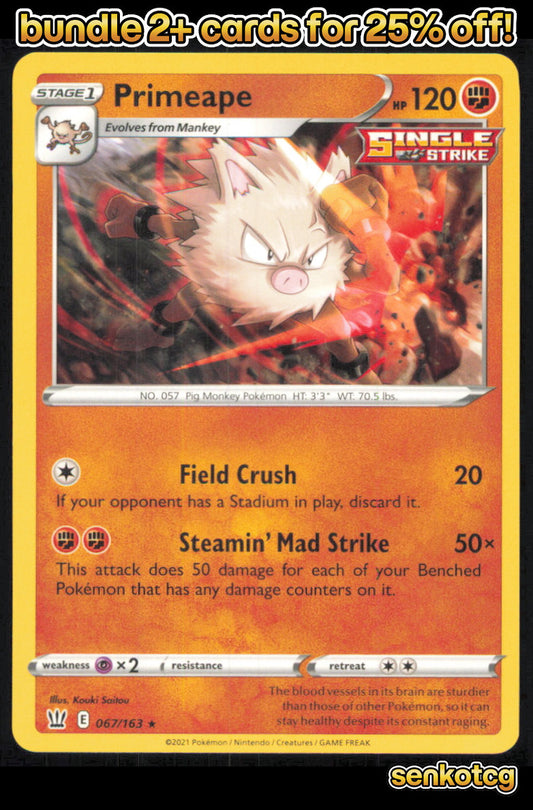 🎴 Primeape 067/163 Rare Battle Styles NM