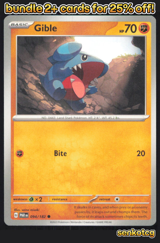 🎴 Gible 094/182 Common Paradox Rift NM