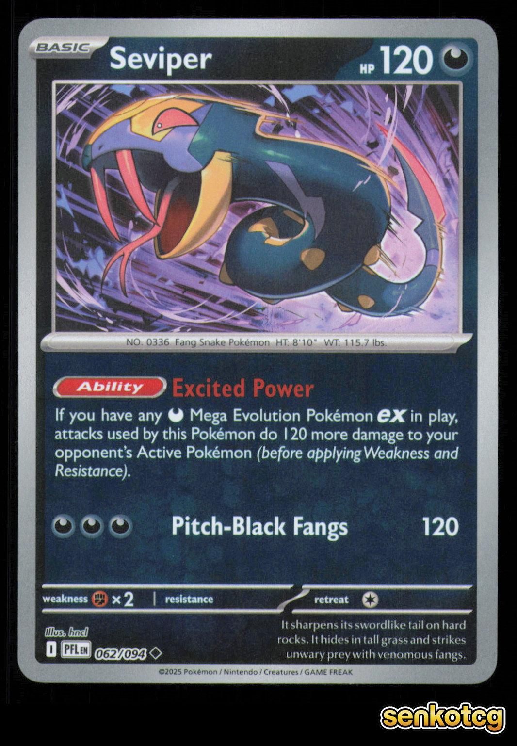🎴 Seviper 062/094 Reverse Holo Phantasmal Flames NM 🎨 hncl