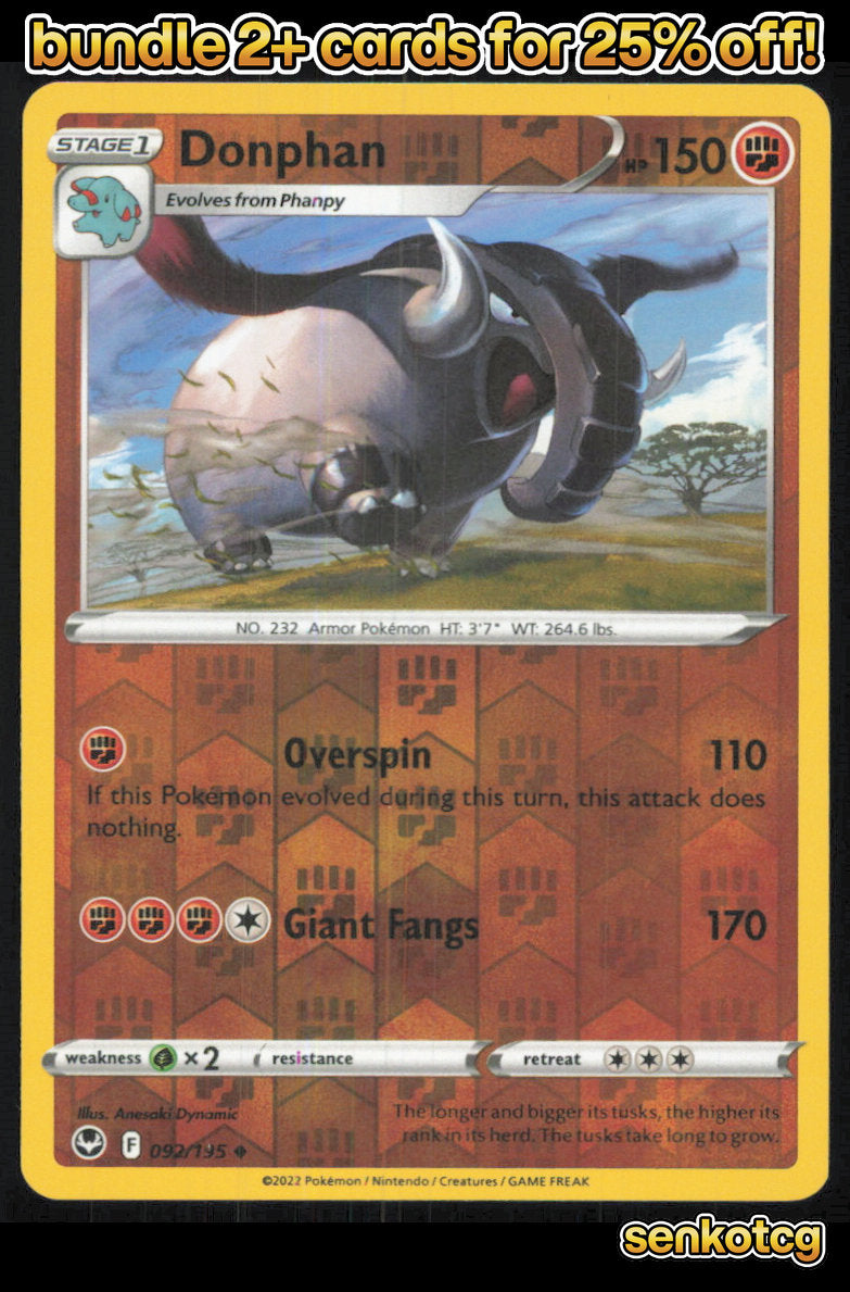 🎴 Donphan 092/195 Uncommon Silver Tempest NM