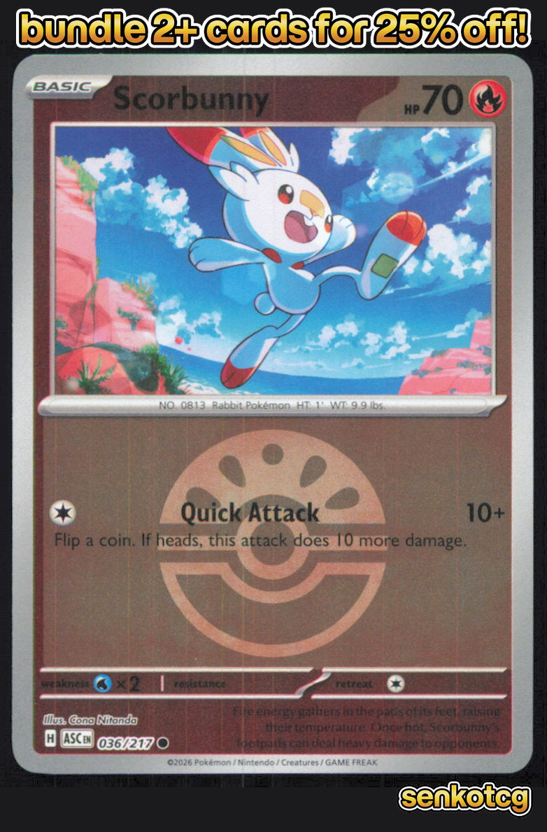 🎴 Scorbunny (Friend Ball) 036/217 Common Ascended Heroes NM