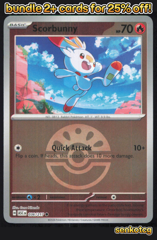 🎴 Scorbunny (Friend Ball) 036/217 Common Ascended Heroes NM