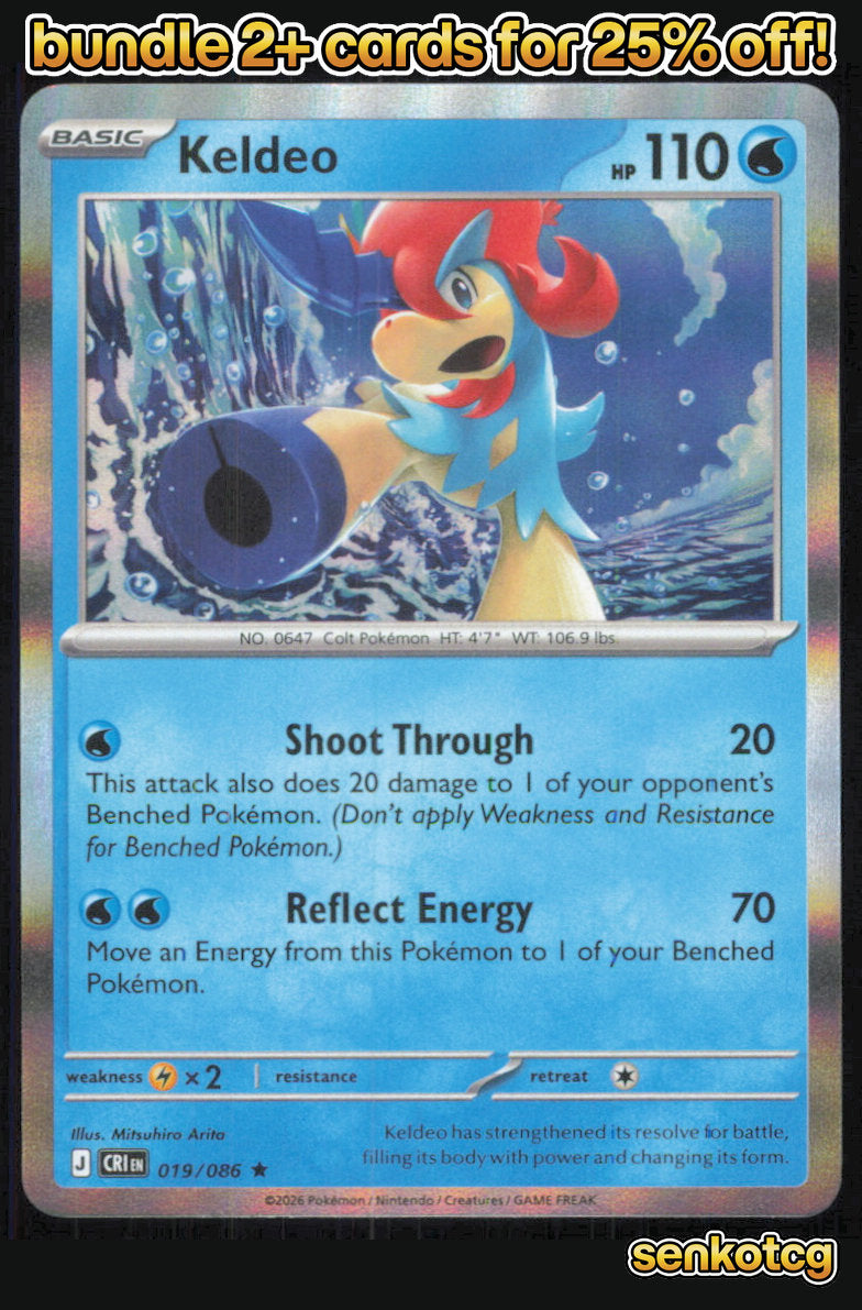 🎴 Keldeo 019/086 Rare Holo Chaos Rising NM 🎨 Arita