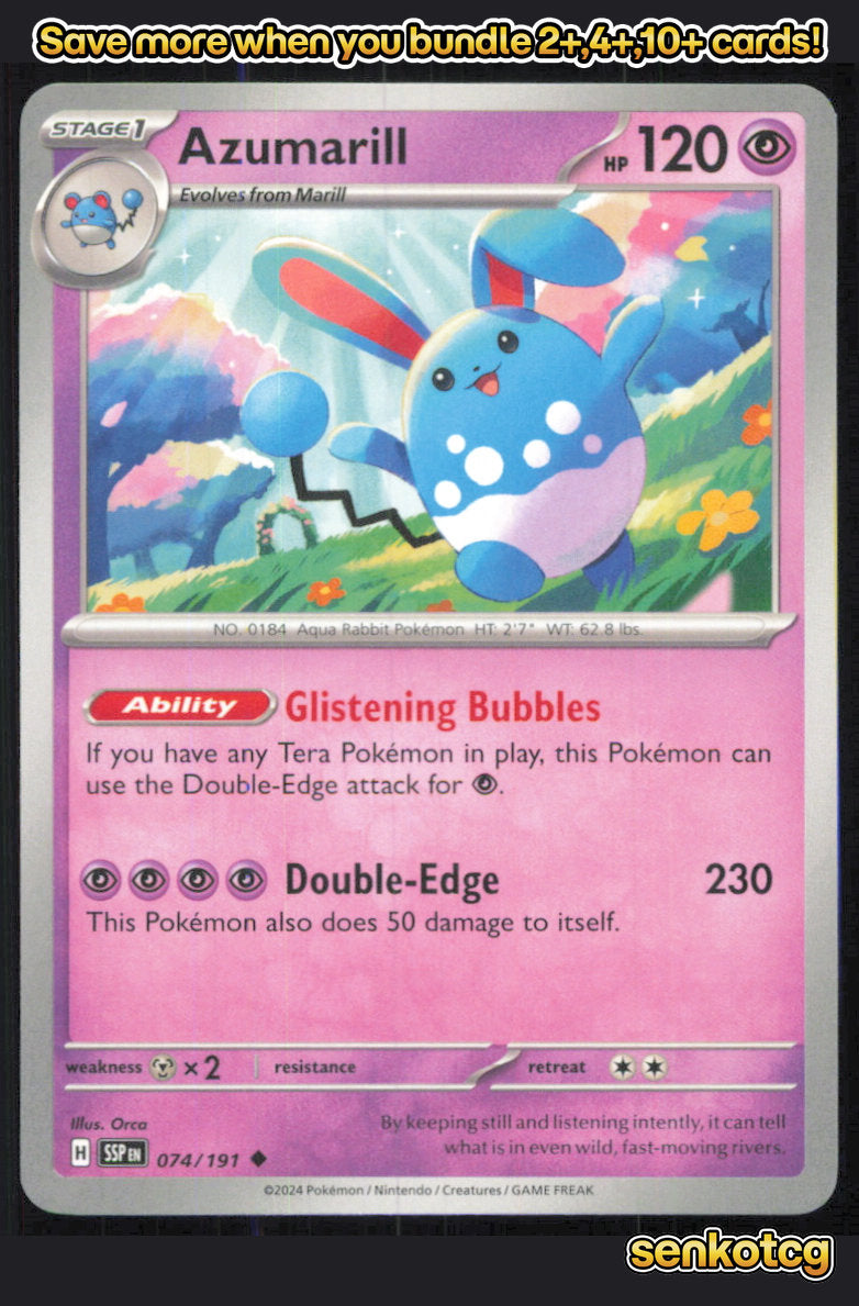 🎴 Azumarill 074/191 Uncommon Surging Sparks NM 🎨 Orca