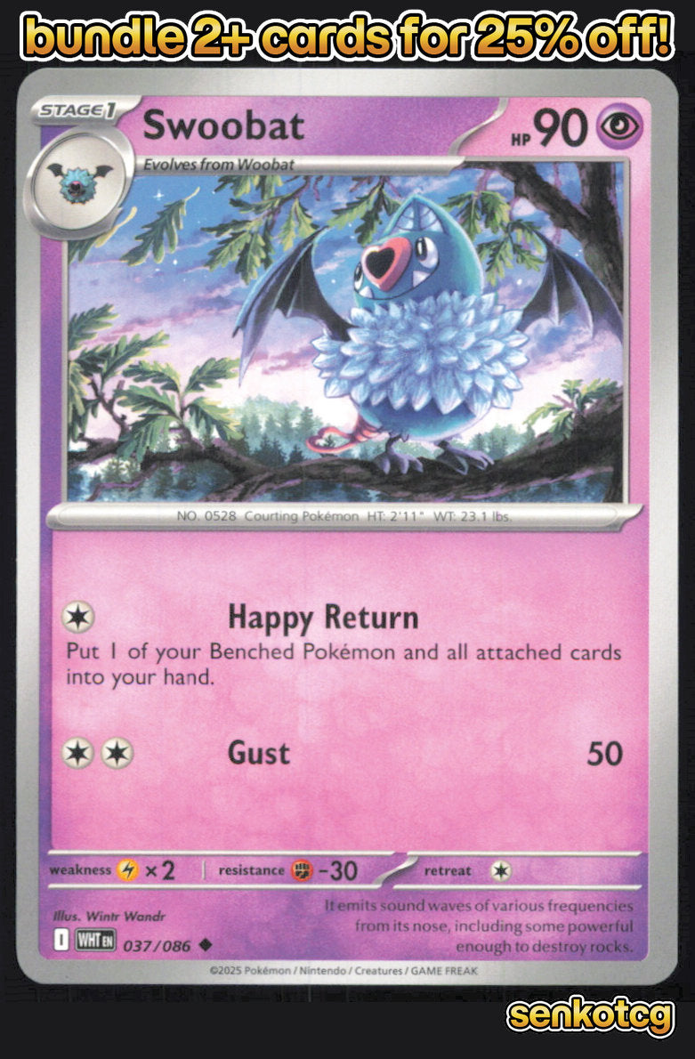 🎴 Swoobat 037/086 Uncommon White Flare NM