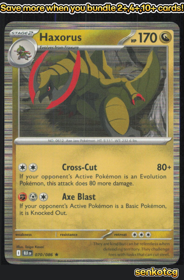 🎴 Haxorus 070/086 Rare Holo Black Bolt NM 🎨 Kasai