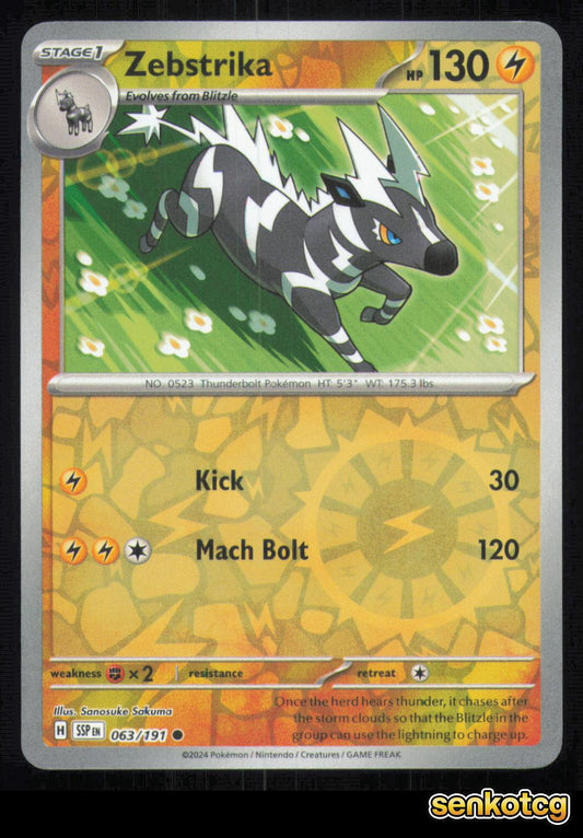 🎴 Zebstrika 063/191 Reverse Holo Surging Sparks NM 🎨 Sakuma