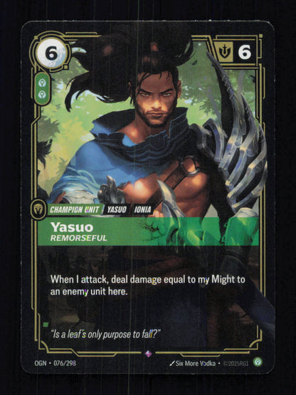 🎴 Yasuo Remorseful 076/298 Rare Foil OGN Origins NM