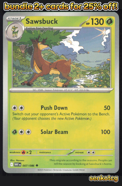 🎴 Sawsbuck 007/086 Uncommon White Flare NM