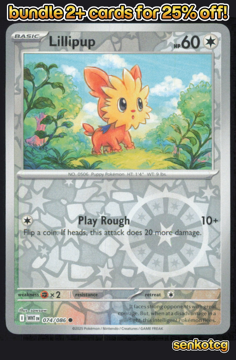 🎴 Lillipup 074/086 Common Reverse Holo White Flare NM