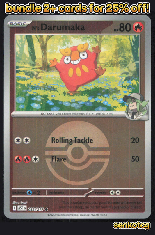 🎴 N's Darumaka (Poke Ball) 032/217 Common Ascended Heroes NM