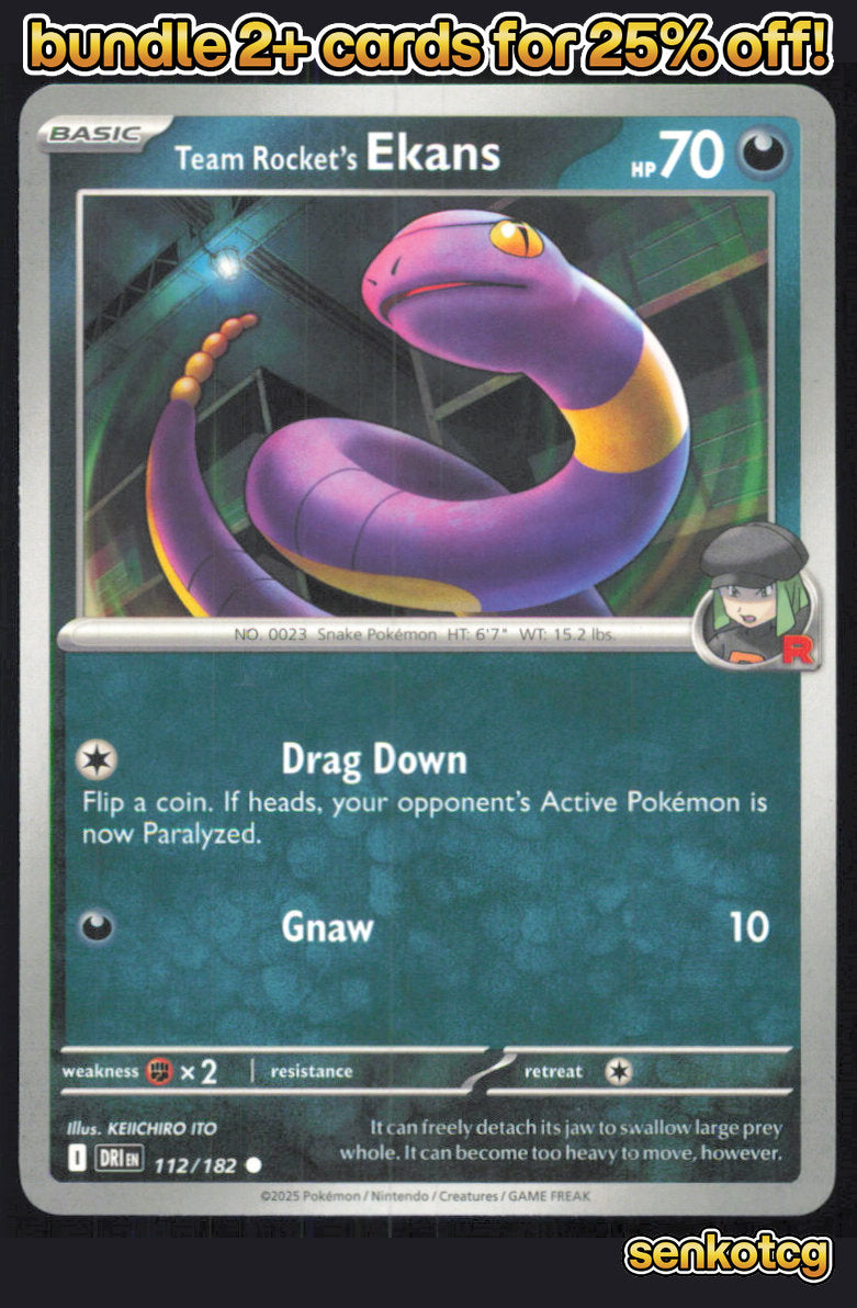 🎴 Team Rocket's Ekans 112/182 Common Destined Rivals NM