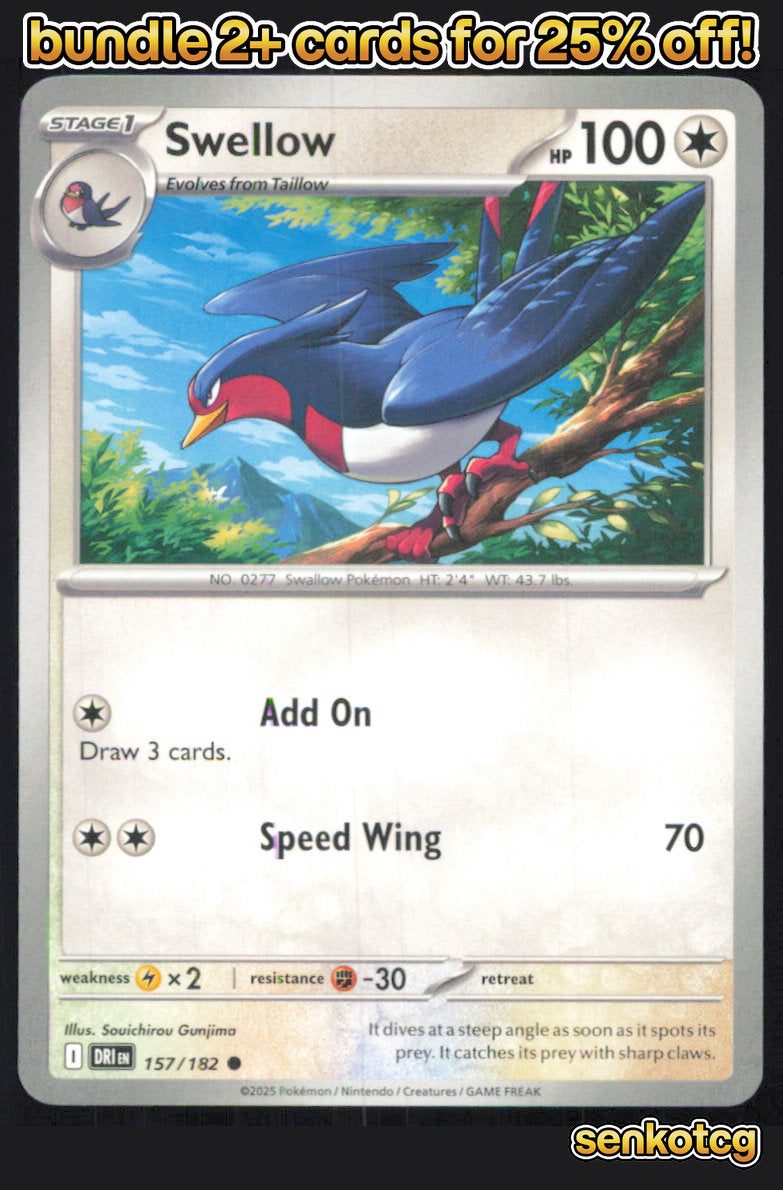 🎴 Swellow 157/182 Common Destined Rivals NM