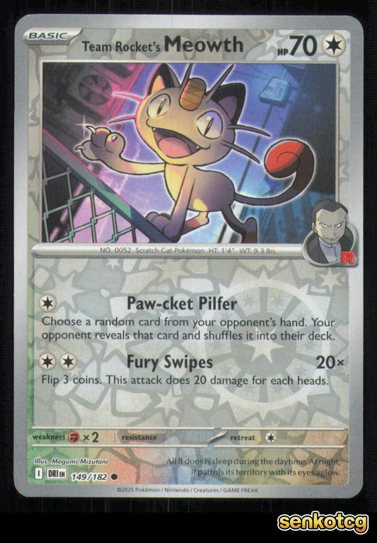 🎴 Team Rocket's Meowth 149/182 Reverse Holo Destined Rivals NM 🎨 Mizutani