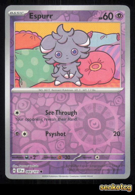 🎴 Espurr 084/191 Reverse Holo Surging Sparks NM 🎨 Yoshida
