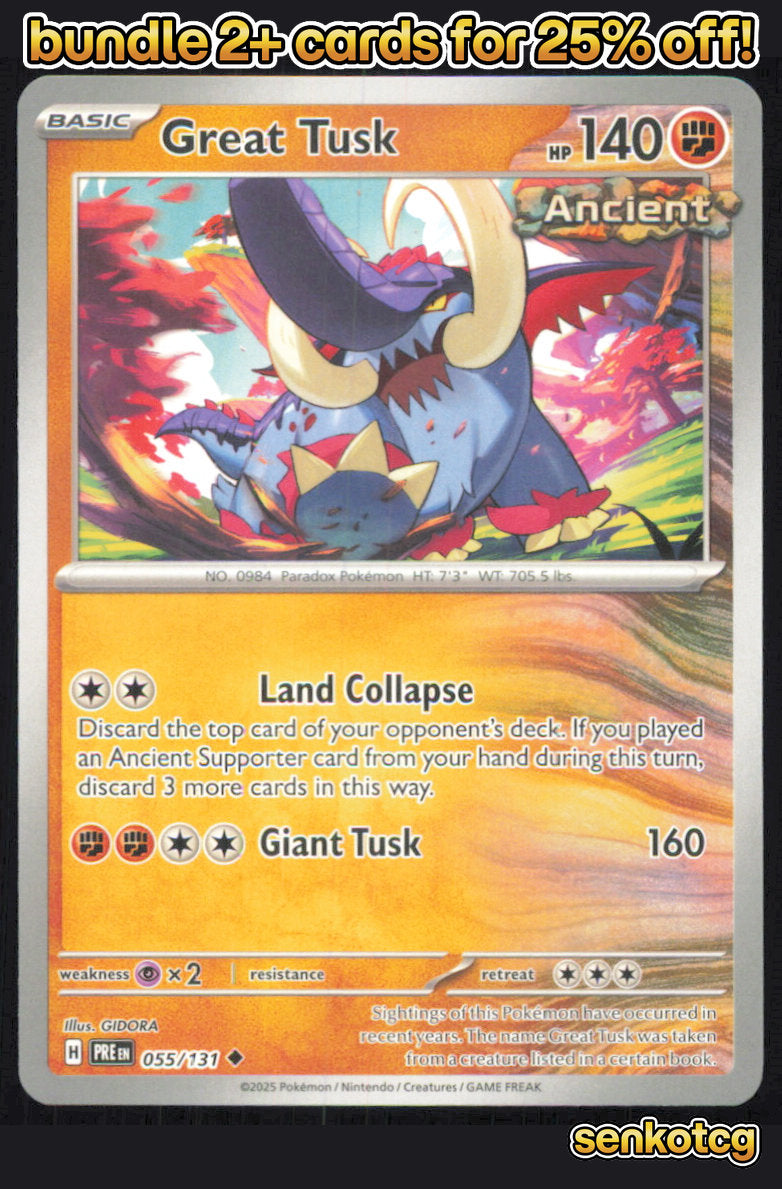 🎴 Great Tusk 055/131 Uncommon Prismatic Evolutions NM 🎨 GIDORA