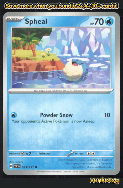 🎴 Spheal 043/191 Common Surging Sparks NM 🎨 Teeziro