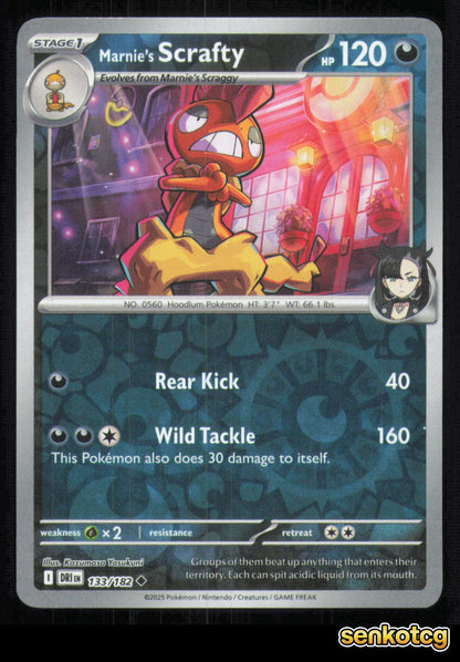 🎴 Marnie's Scrafty 133/182 Reverse Holo Destined Rivals NM 🎨 Yasukuni