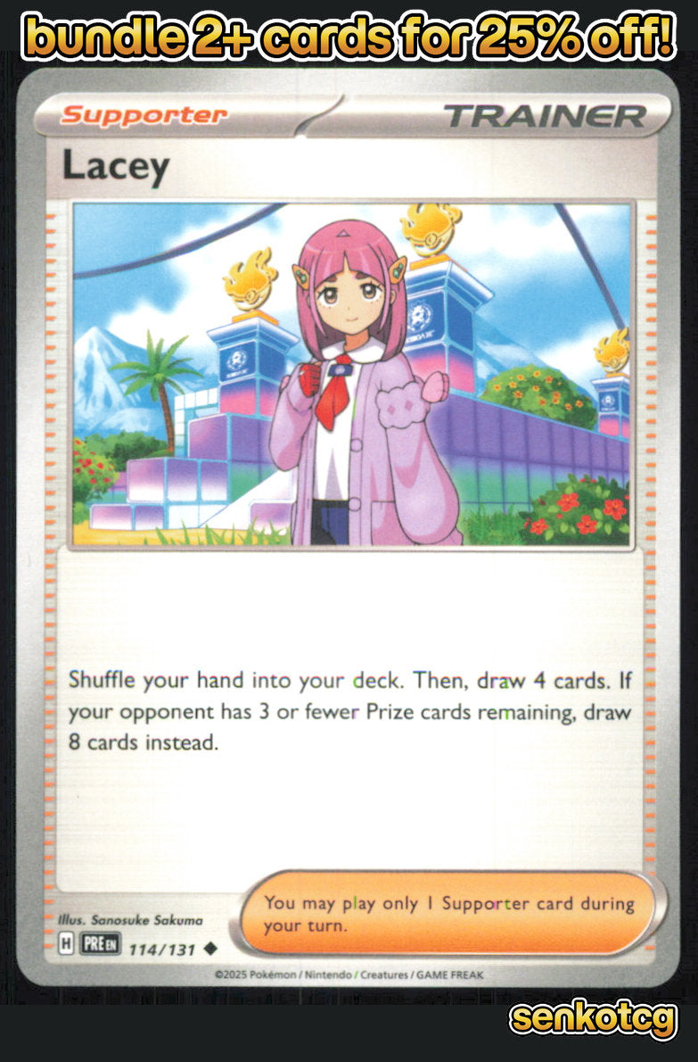 🎴 Lacey 114/131 Uncommon Prismatic Evolutions NM 🎨 Tomowaka