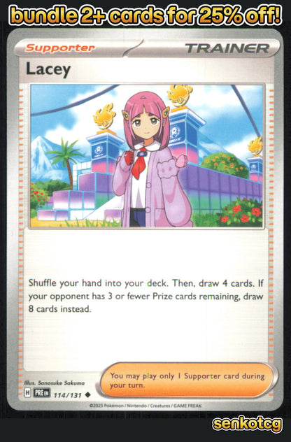 🎴 Lacey 114/131 Uncommon Prismatic Evolutions NM 🎨 Tomowaka
