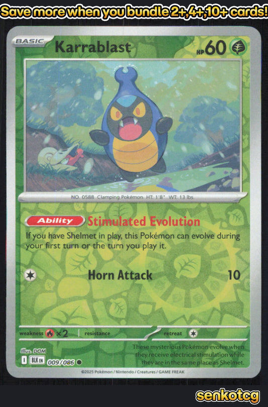 🎴 Karrablast 009/086 Common Reverse Holo Black Bolt NM 🎨 DOM