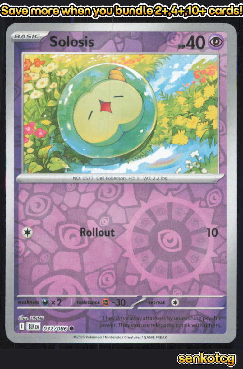 🎴 Solosis 037/086 Common Reverse Holo Black Bolt NM 🎨 LINNE