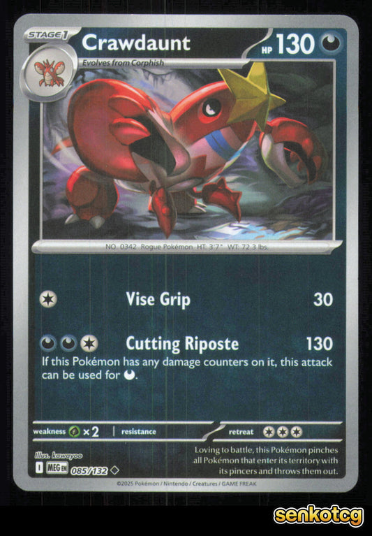 🎴 Crawdaunt 085/132 Uncommon Reverse Holo Mega Evolution NM