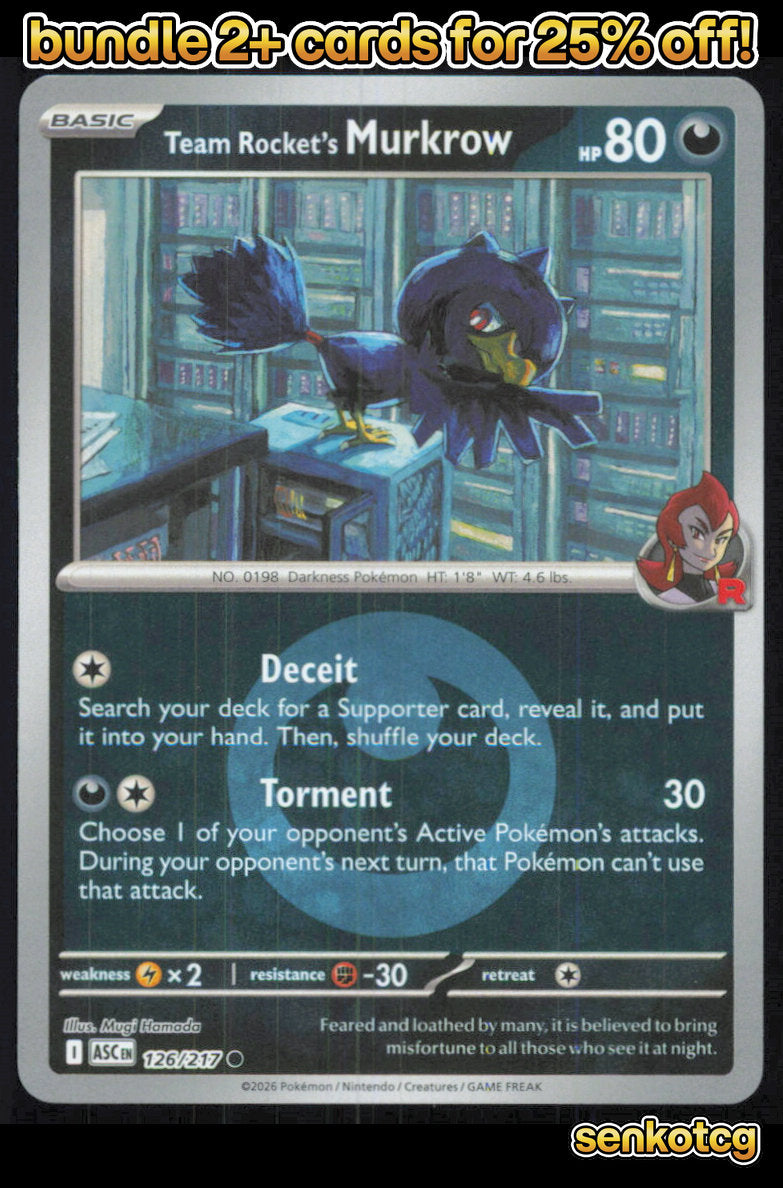 🎴 Team Rocket's Murkrow (Energy Symbol) 126/217 RH ASC Ascended Heroes NM