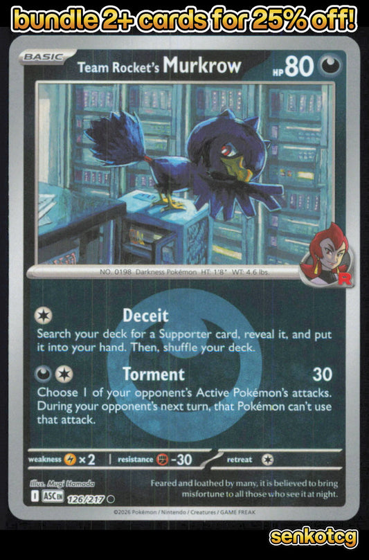 🎴 Team Rocket's Murkrow (Energy Symbol) 126/217 RH ASC Ascended Heroes NM