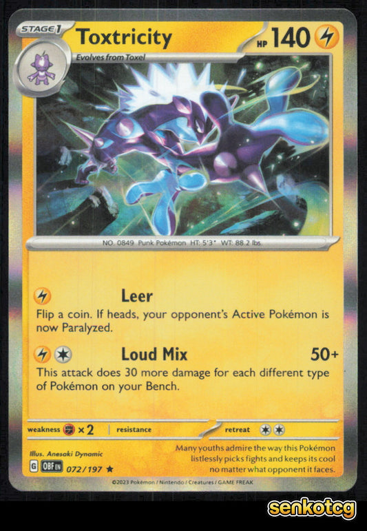 🎴 Toxtricity 072/197 Rare Holo Obsidian Flames NM