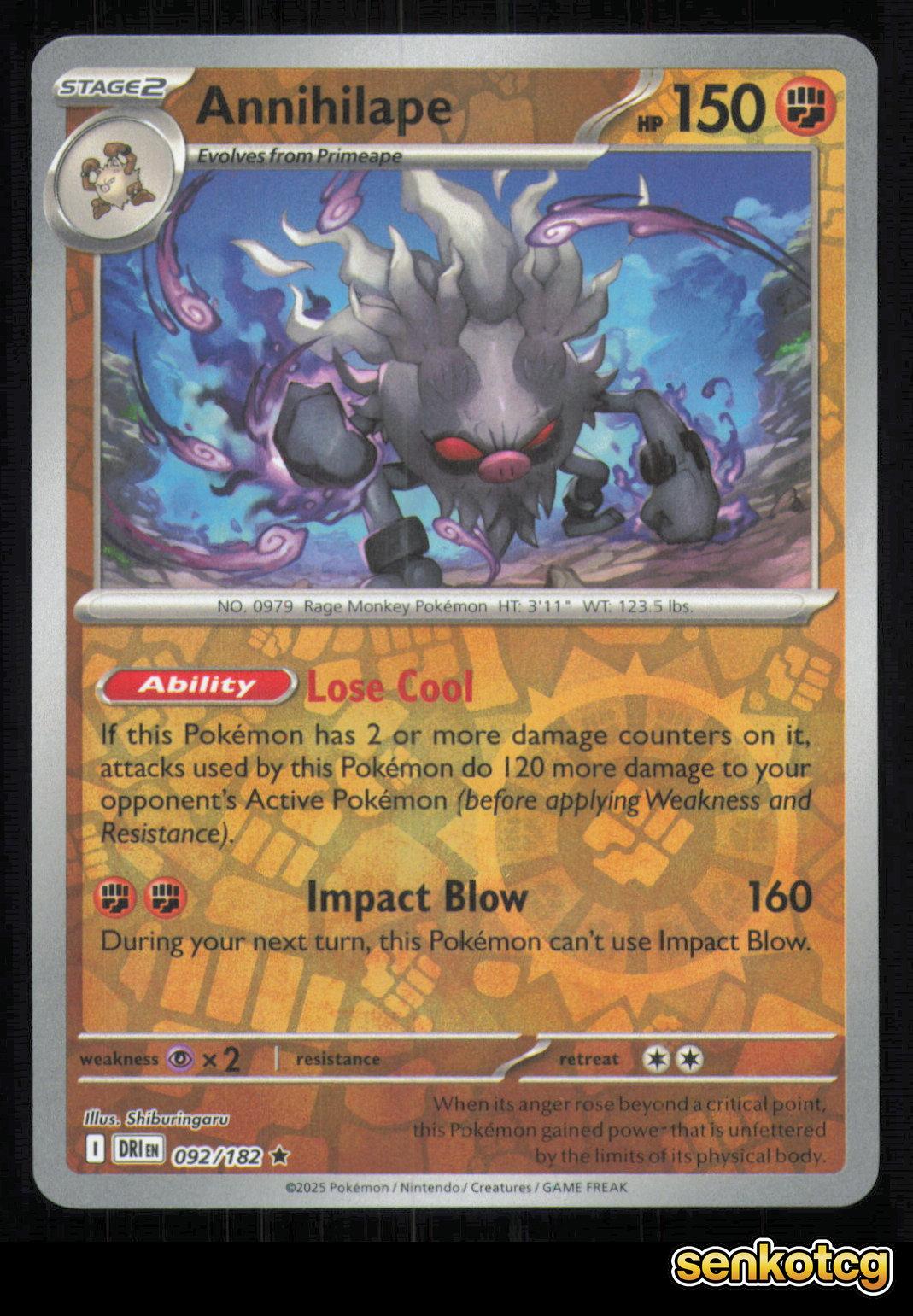 🎴 Annihilape 092/182 Reverse Holo Destined Rivals NM 🎨 Shiburingaru