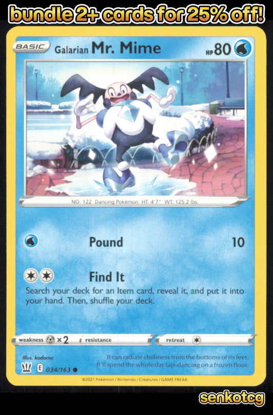 🎴 Galarian Mr. Mime 034/163 Common Battle Styles NM