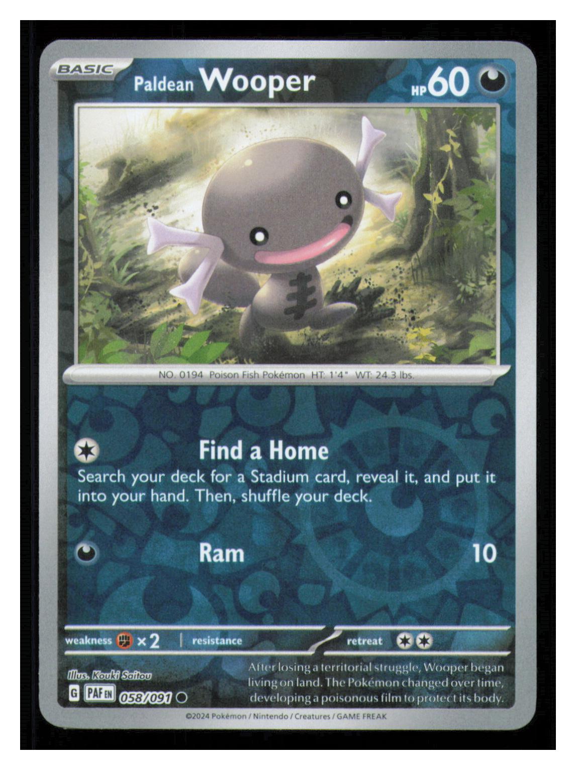 🎴 Paldean Wooper 058/091 Reverse Holo Paldean Fates Pokemon NM