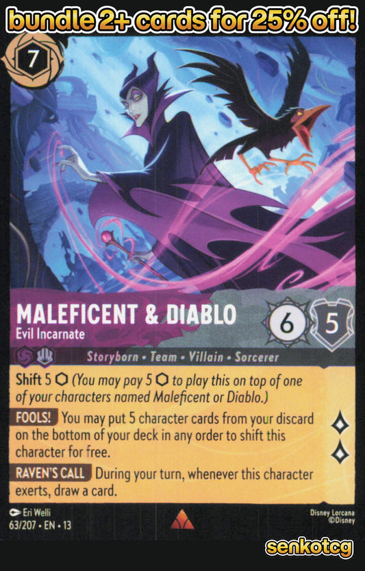 🎴 Maleficent & Diablo - Evil Incarnate 63/204 Rare Attack of the Vine! NM