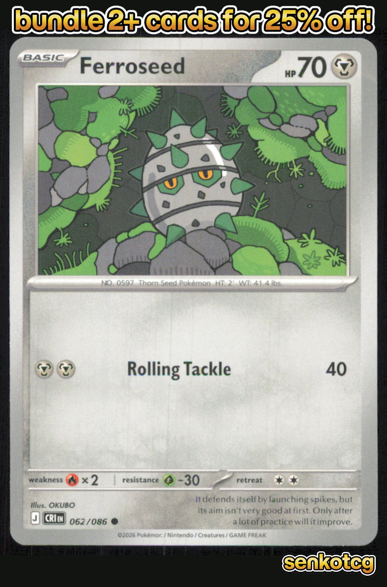 🎴 Ferroseed 062/086 Common Chaos Rising NM 🎨 OKUBO