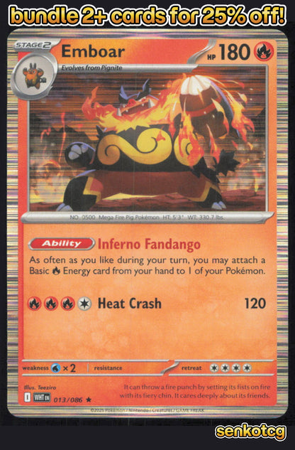 🎴 Emboar 013/086 Rare Holo White Flare NM