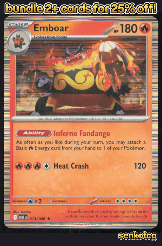 🎴 Emboar 013/086 Rare Holo White Flare NM