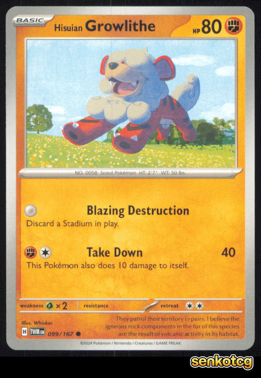 🎴 Hisuian Growlithe 099/167 Common Twilight Masquerade NM