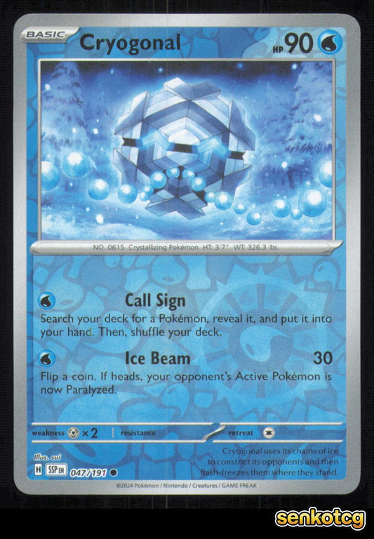 🎴 Cryogonal 047/191 Reverse Holo Surging Sparks NM 🎨 sui
