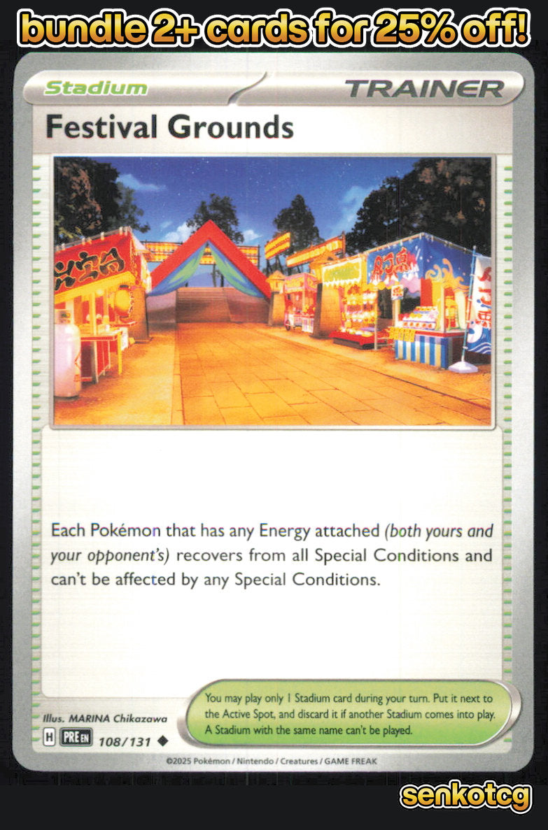 🎴 Festival Grounds 108/131 Uncommon Prismatic Evolutions NM 🎨 Chikazawa