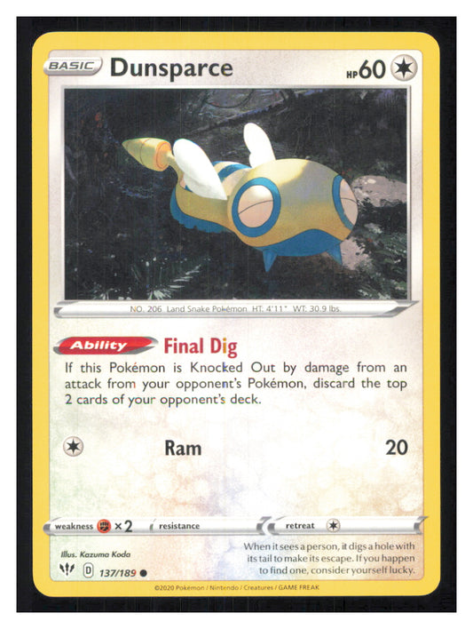 🎴 Dunsparce 137/189 Common Darkness Ablaze NM