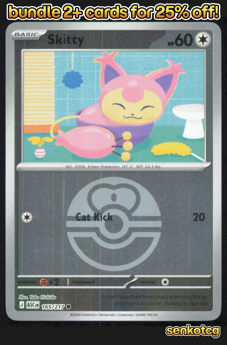 🎴 Skitty (Love Ball) 165/217 Common Ascended Heroes NM