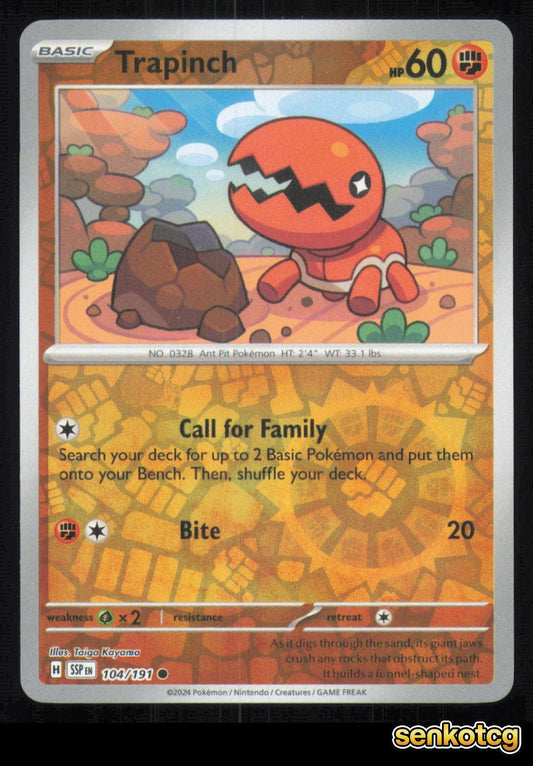 🎴 Trapinch 104/191 Reverse Holo Surging Sparks NM 🎨 Kayama