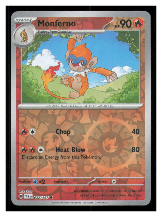 🎴 Monferno 032/167 Reverse Holo Twilight Masquerade NM 🎨 Scav