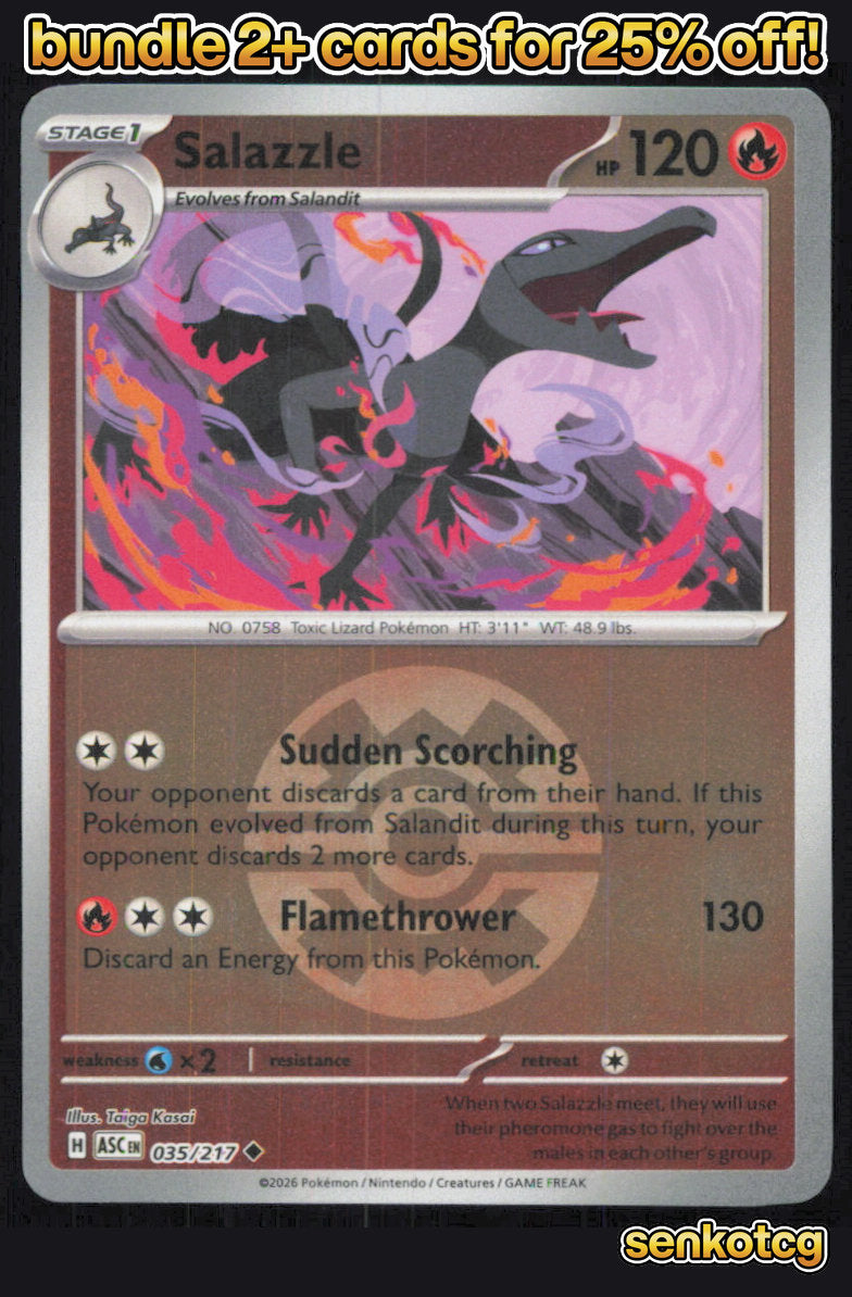 🎴 Salazzle (Quick Ball) 035/217 Reverse Holo Ascended Heroes NM 🎨 Dsuke