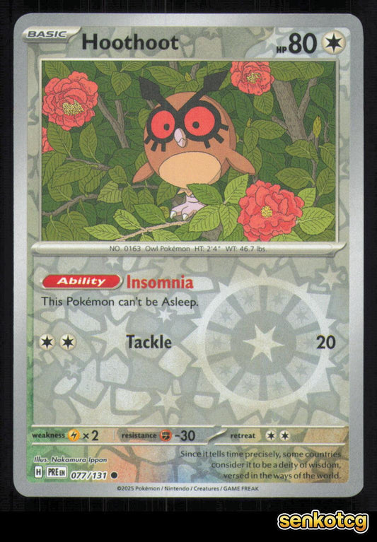 🎴 Hoothoot 077/131 Reverse Holo Prismatic Evolutions NM 🎨 Ippan
