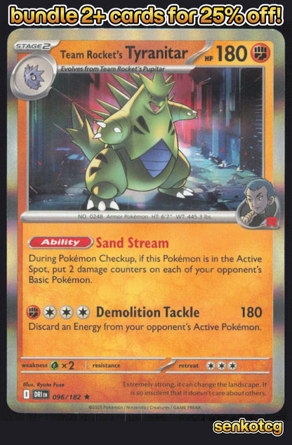 🎴 Team Rocket's Tyranitar 096/182 Rare Destined Rivals NM