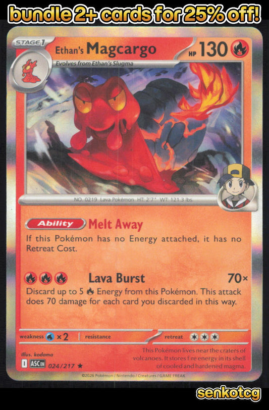 🎴 Ethan's Magcargo 024/217 Rare Holo ASC Ascended Heroes NM