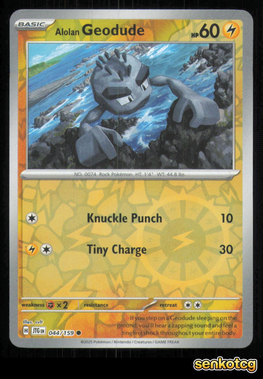🎴 Alolan Geodude 044/159 Reverse Holo Journey Together NM 🎨 svlt